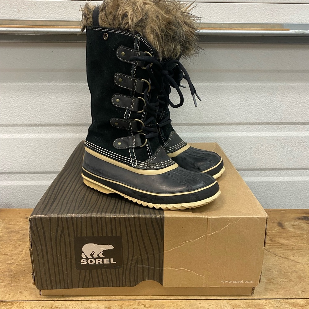 Sorel Joan Of Arctic Black Fur Boots Snowboots 7